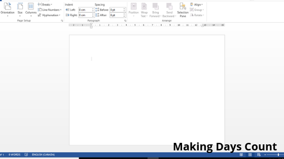 After setting the page size, this is what the document looks like 