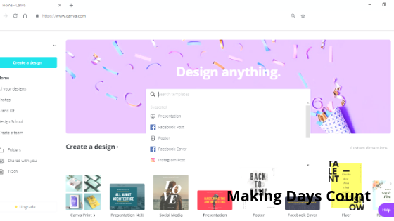 Canva's Main Page